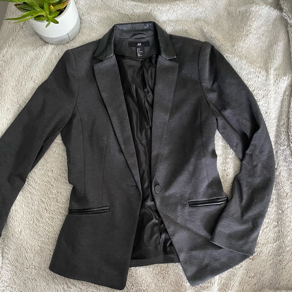 Black and Leather Accent Blazer